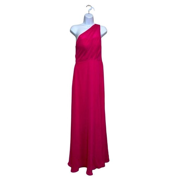 Birdy Grey Fuchsia Pink One Shoulder Maxi Dress XS Formal Bridesmaid Gown - Picture 2 of 8